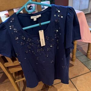 Chico's Navy Embellished Blouse
